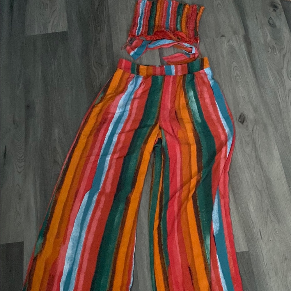 Fashion Nova Colorful Striped Wide Leg Jumpsuit